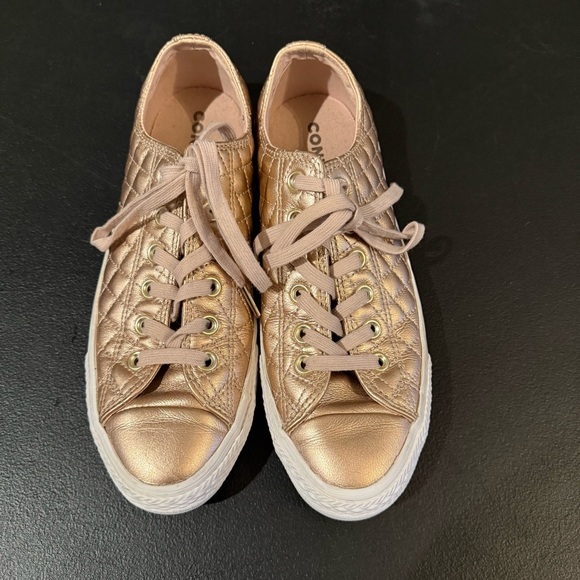 Converse All Star 157315C Rose Gold Metallic Quilted Size 9 Lace Up Leather CUTE - Picture 2 of 7